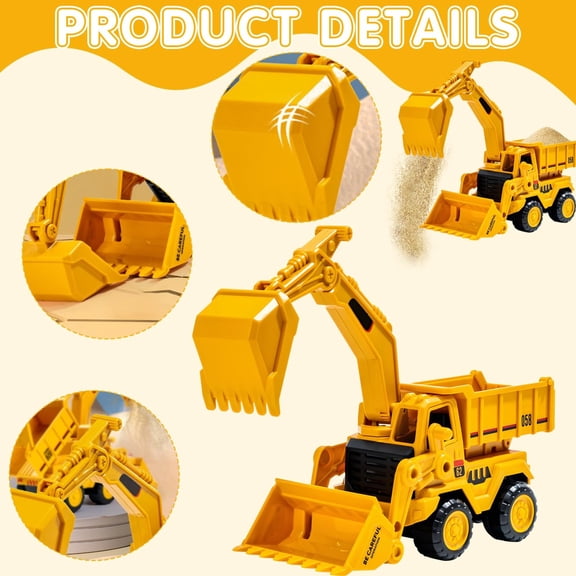 Wizlet Construction Toys for Kids , Sandbox Excavator Toy Trucks Construction Truck Toys Vehicles Bulldozer Road Roller Toy Christmas Birthday Gifts for Boys