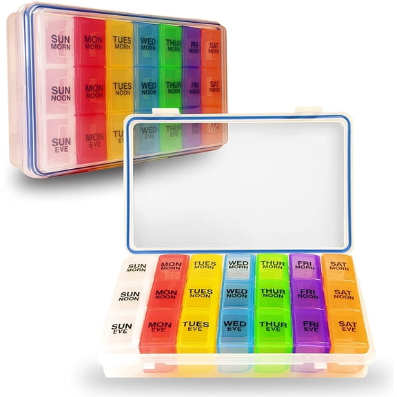 GMS Gasketed 7-Day 3-Times-a-Day Pill Organizer for Vitamins, Pills, and Supplements - BPA-Free & Waterproof with Daily, Removable, Multi-Colored Tablet Boxes