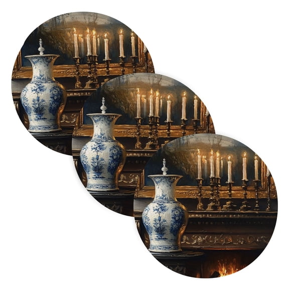 BZSMCE Mats for Pots,Pans Place Painting Blue Flowers Vase Simple Style Pattern Pot Mats