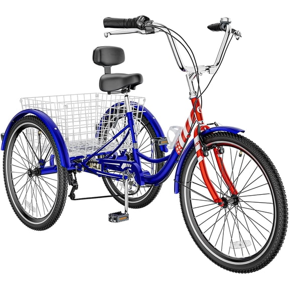 MOONCOOL Adult Tricycles 7 Speed, 16/20/24/26 inch 3 Wheel Bikes, Three-Wheeled Bicycles Cruise Trike with Shopping Basket for Seniors, Women, Men, Teenager, Kids