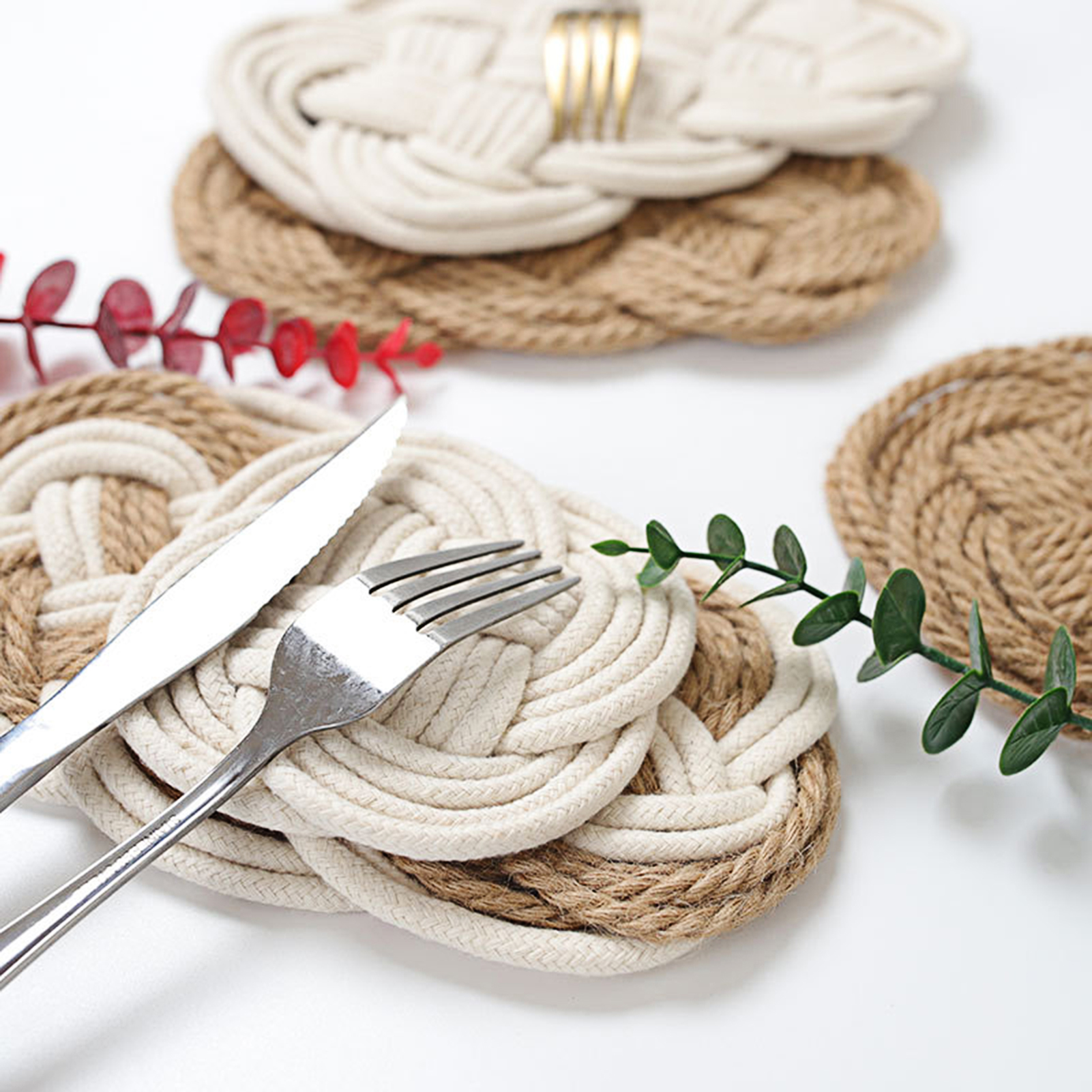 Cheer.US Rattan Coasters, Coasters Exotic Handmade Teacup Coasters for