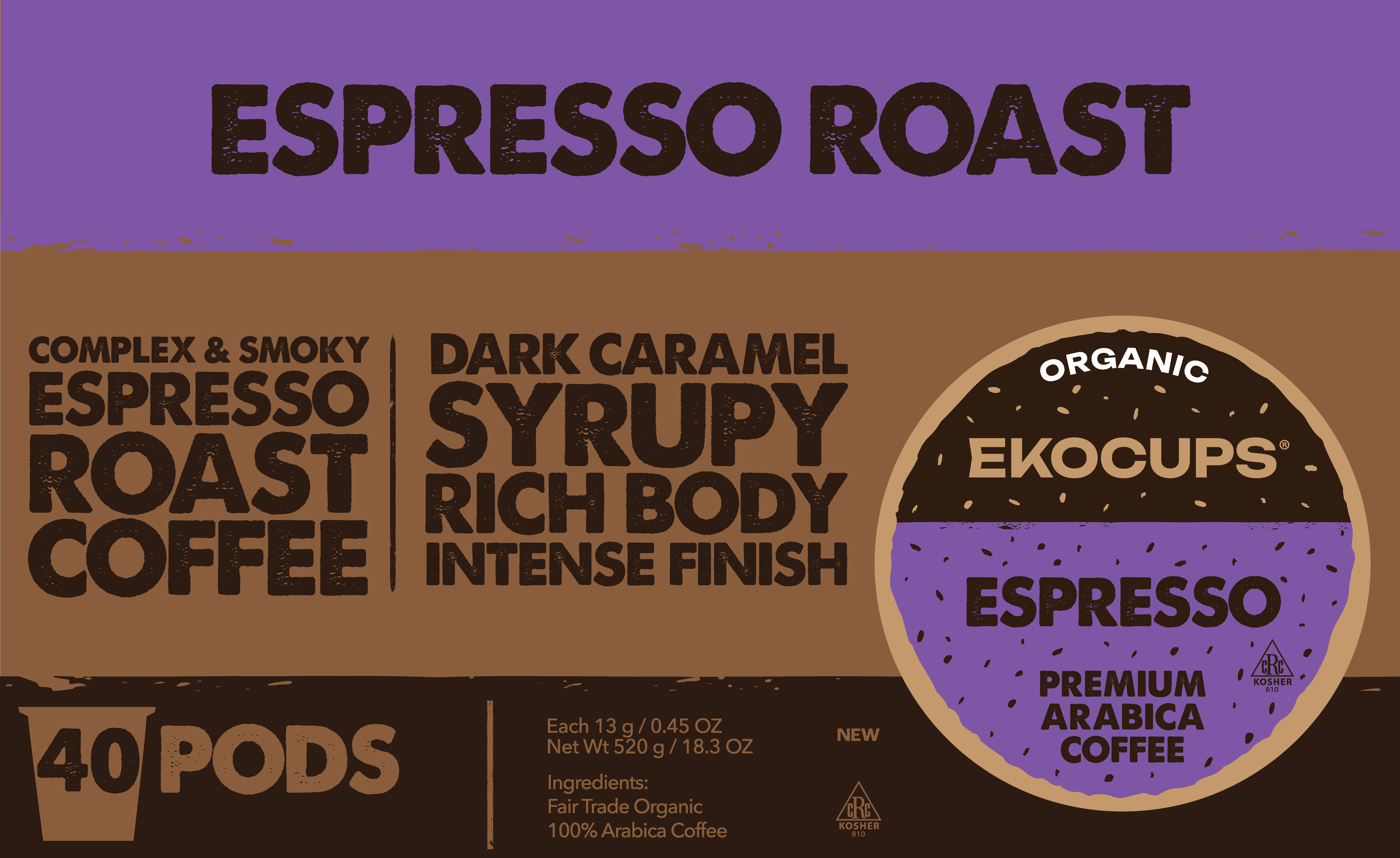 EKOCUPS Organic Espresso Dark Roast Coffee Pods. 40 Count For Keurig K-Cups Brewers