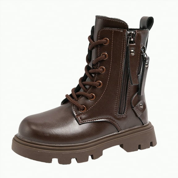 UngA Little Girls Boots Lace Up Side Zipper Waterproof Shoes Girls Combat Ankle Boots (Little Kid/Big Kid),Size 10