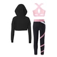 thumbnail image 2 of Doomiva Kids Girls 3Pcs Hip Hop Dance Outfits Hoodie Crop Top Sports Bra with Leggings Set Sports Pink 10, 2 of 5
