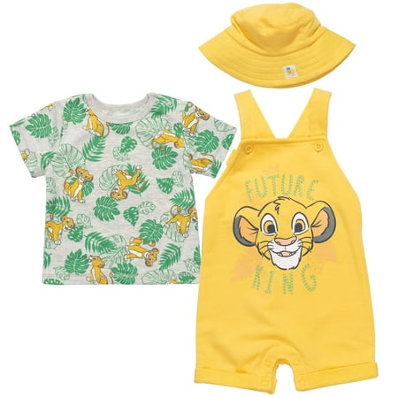 

Disney Lion King Simba Infant Baby Boys French Terry Short Overalls T-Shirt and Hat 3 Piece Outfit Set 12 Months