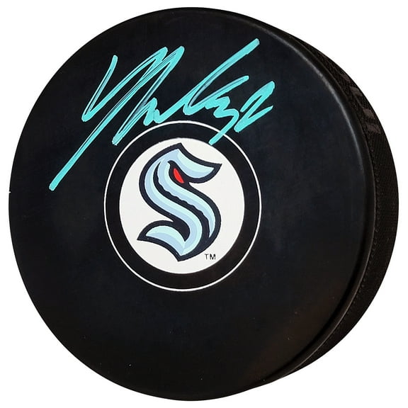 Yanni Gourde Autographed Official Seattle Kraken Logo Hockey Puck Signed In Teal Fanatics Holo 211606