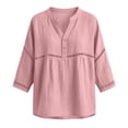 thumbnail image 3 of ZGRBOU Women Eyelet V Neck Button Down Shirt Casual 3/4 Puff Sleeve Cotton Blouse Summer Loose Boho Beach Vacasion Tops, 3 of 4