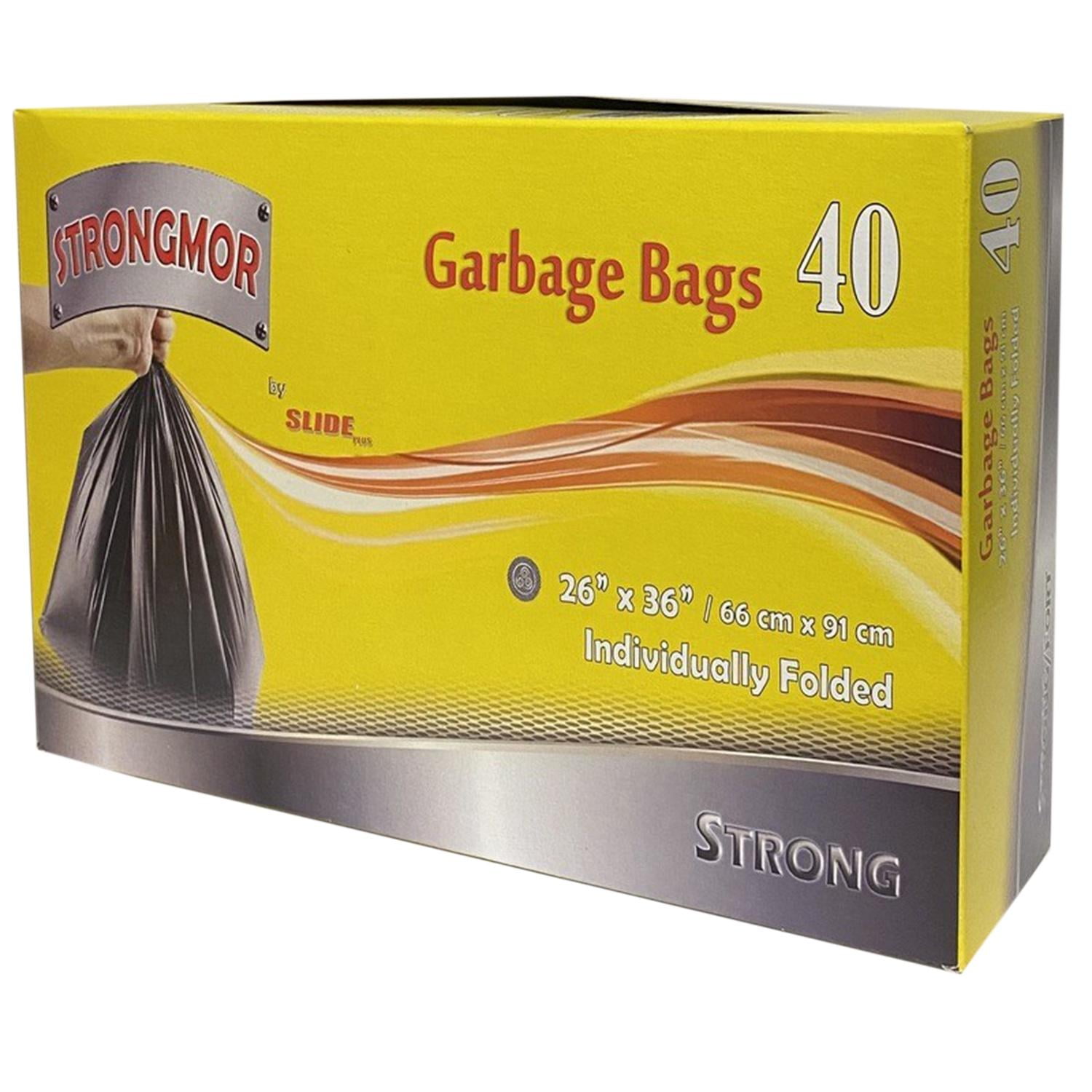 Strongmor Garbage Bags Single Folded Black 26x36, 40Pk (Pack of 3)