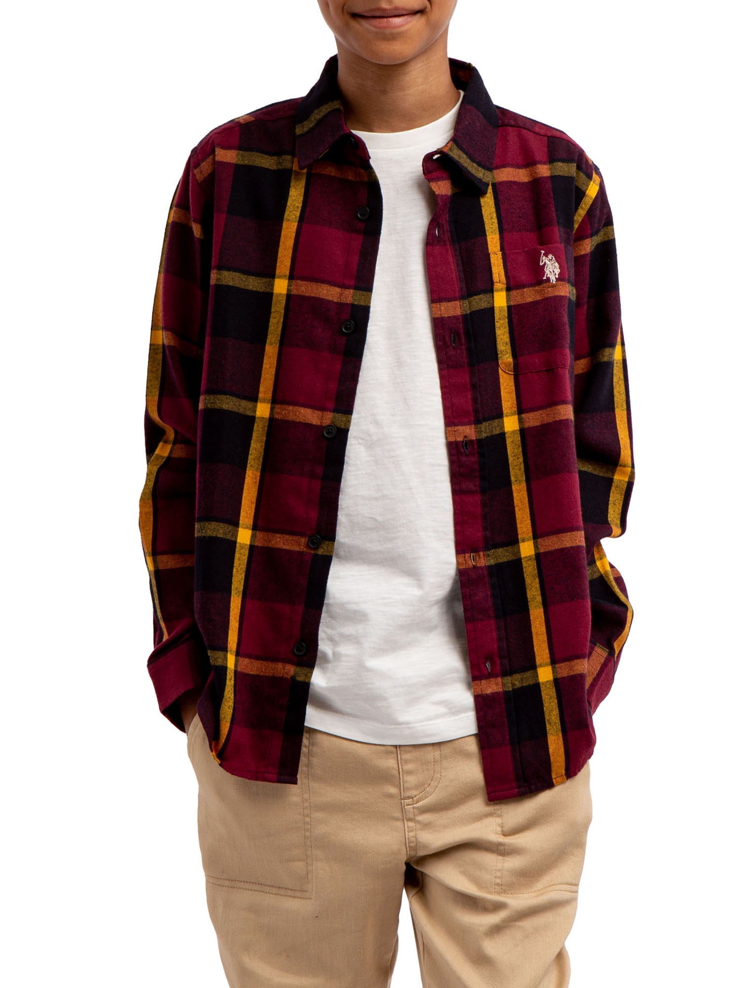 U.S. Polo Assn. Boys Flannel Button Up Shirt, Sizes 4-18