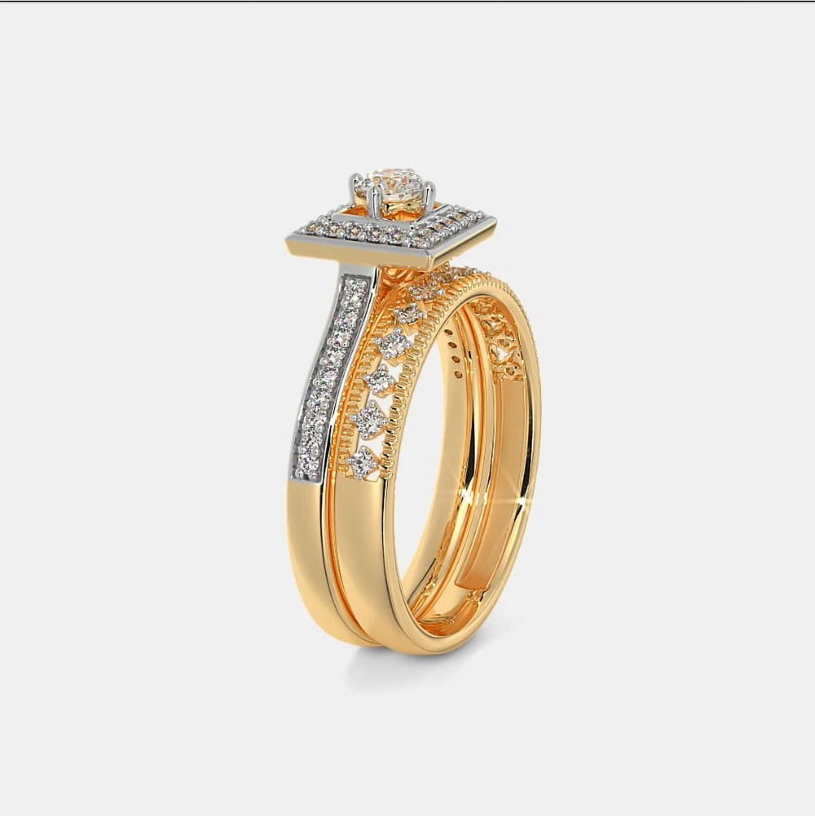 justforyoujewels 2 Ct Natural Moissanite Round Halo Engagement Bridal Ring Set For Women 14k Gold Plated Sterling Silver