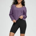 thumbnail image 2 of CFLVAEK Chandails en Molleton d'Automne pour Femmes Tendance Épaules Tombantes Col Rond Chandail en Molleton Décontracté Manches Longues Chandail Tops Tenues Couleur Unie Violet G, 2 of 10