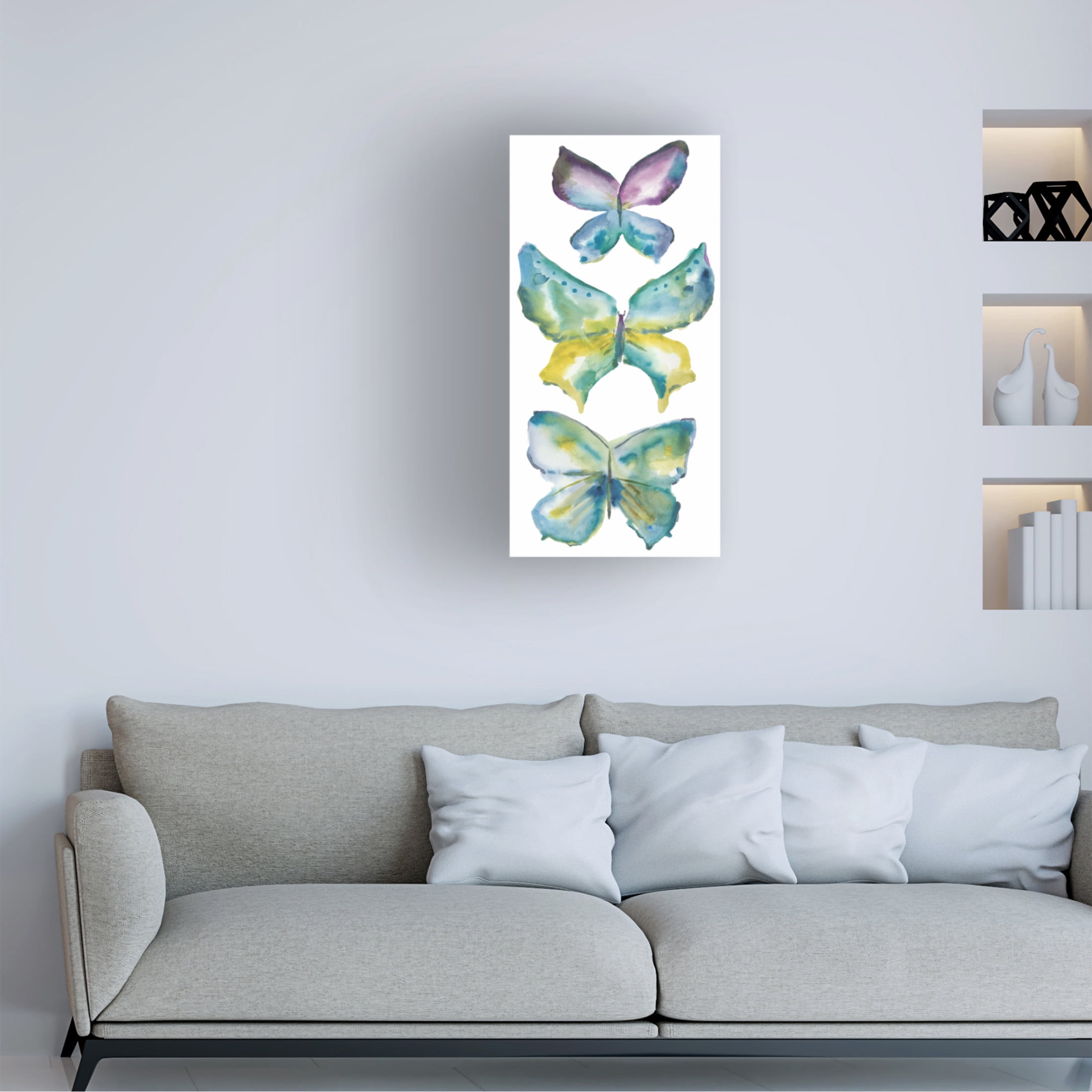 Canvas Wall Art - Chariklia Zarris 'Jeweled Butterflies III' Wall Art for Living Room, Bedroom, or Office Décor by Trademark Fine Art - 16 x 32 Inches