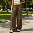 thumbnail image 6 of LEAVINGSUO Womens Wide Leg Sweatpants Fashion Solid Color Loose Elastic Waist Drawstring Strap Cargo Long Pants Brown S, 6 of 7