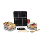 PackIt Freezable Lunch Bag, Black Grid, Built with EcoFreeze Technology, Foldable, Reusable, Zip and Velcro Closure with Buckle Handle, Perfect for Lunches Large