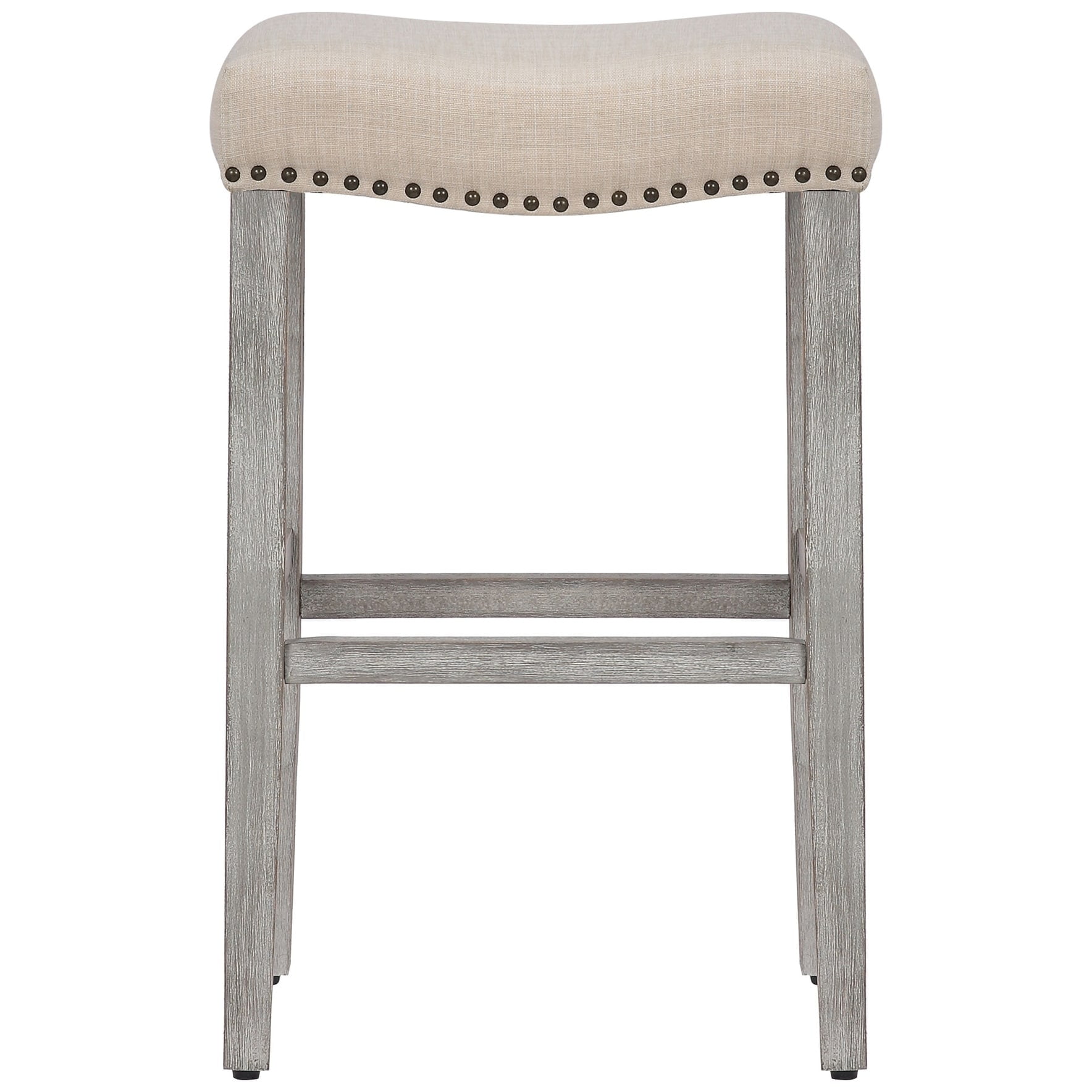 Polytrends Jameson Upholstered Polyester 29" Bar Stool - Saddle Seat (Set of 2) Gray Legs Beige
