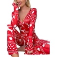 thumbnail image 4 of Seyurigaoka Christmas Jumpsuit for Women Button Long Sleeve Bodycon Romper Cartoon Snowflake / Elk Home Jumpsuit Pajamas Party Wear, 4 of 7
