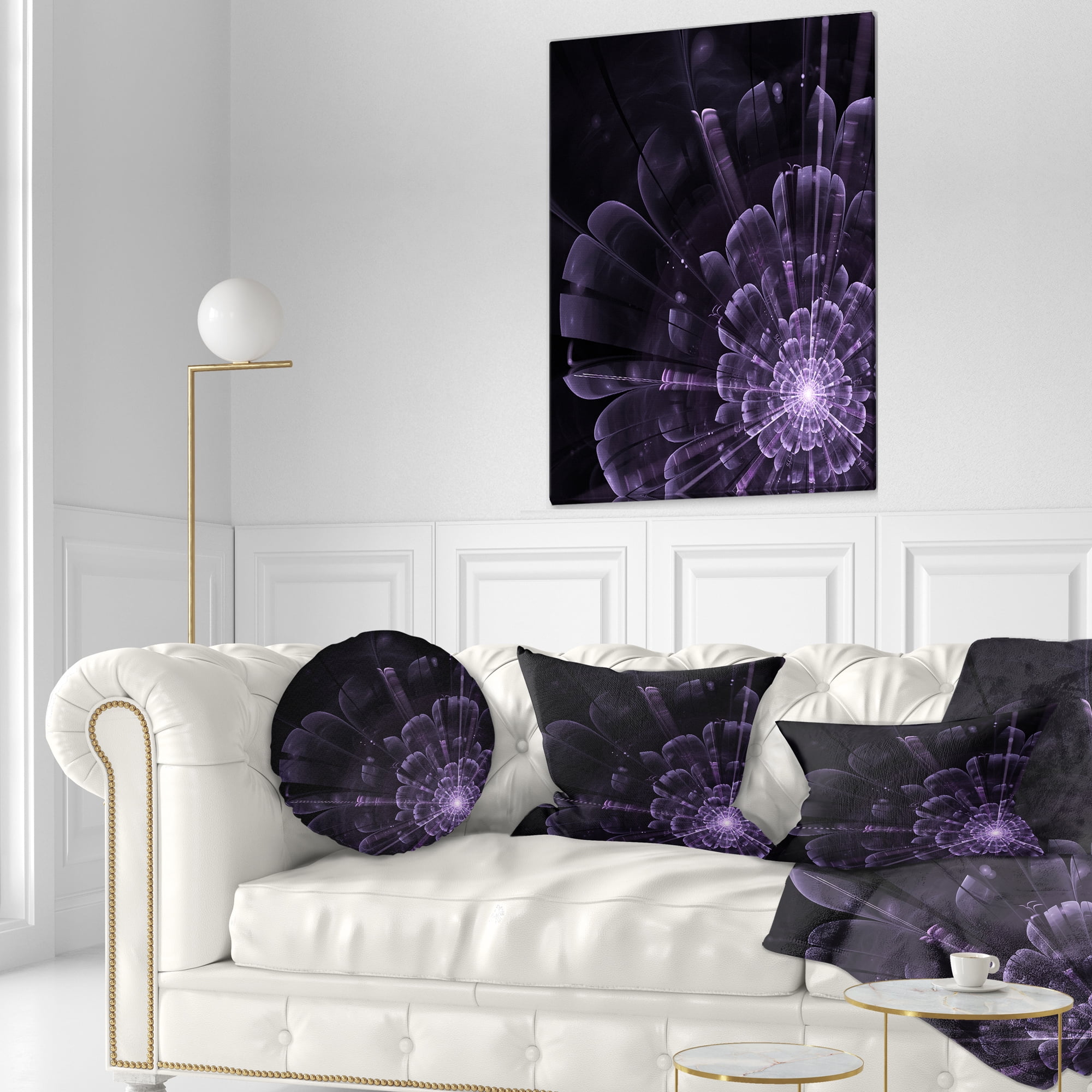 Designart Glowing Crystal Purple Fractal Flower - Floral Throw Pillow - 12x20