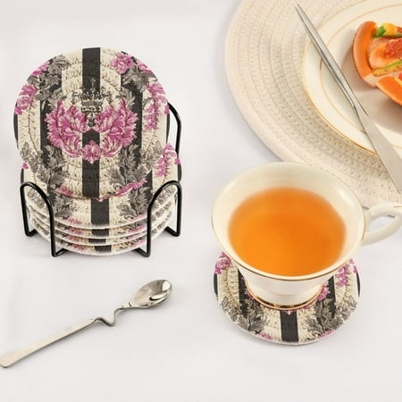 

YAZAOO 6Pcs Drink Coasters With Holder 3.94Inch Floral Crown Creative Coil Coaster Coasters Colors Absorbent Coasters for Drinks Coasters Set Thicken Heat for Home Table