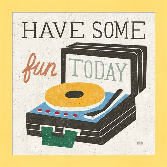 Great Art Now Retro Desktop Record Player v2 by Michael Mullan, Framed Wall Art, 14W x 14H