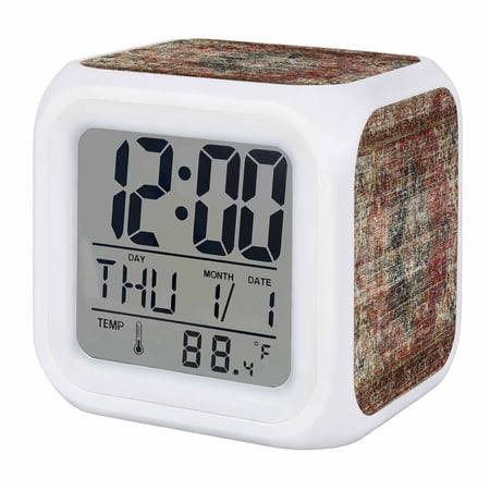 Boho Vintage Digital Alarm Clock for Bedrooms,Smart LED Alarm Clock with 7 Color Night Light,Retro Flowers Modern Geometric Abstract Art Silent Wake Up Clocks for Sleep Study Cooking 3.2x3.2