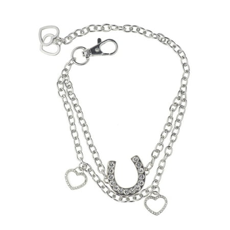 Women's Western Style Charm Fashion Boot Chain Accessory - Horseshoe/Hearts, Silver-Tone