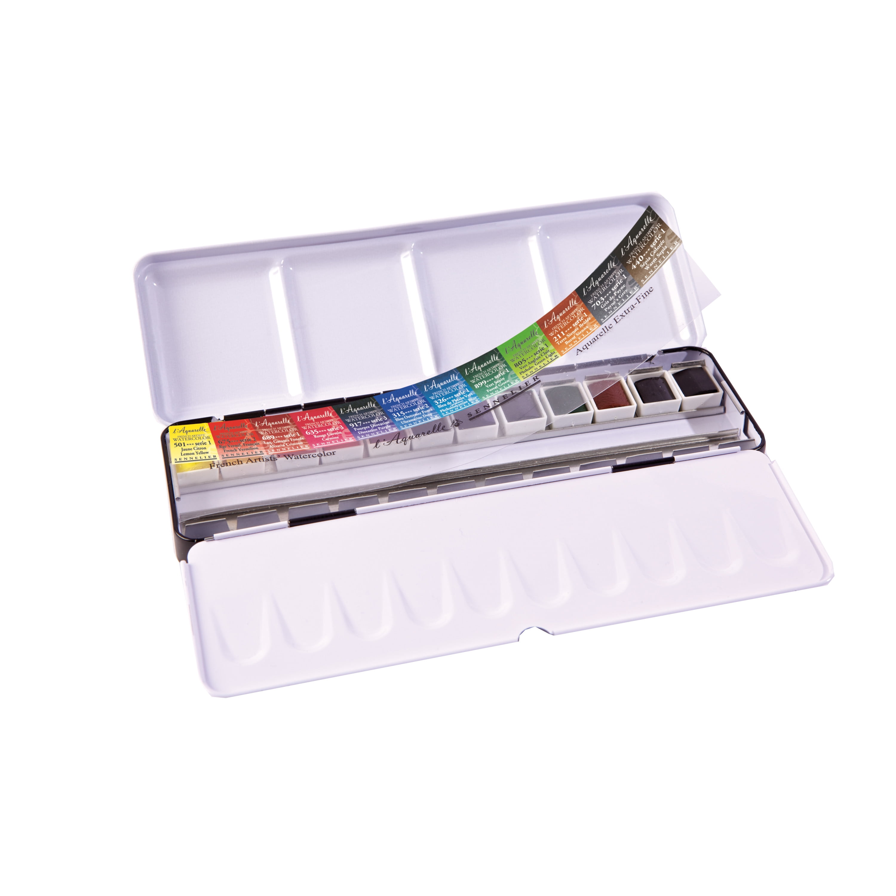 Sennelier French Artists' Watercolor Metal Tin Set, Half Pan, 12-Colors