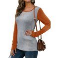 thumbnail image 4 of Women Colorblock Round Neck Long Sleeve Bottom Shirt, 4 of 7