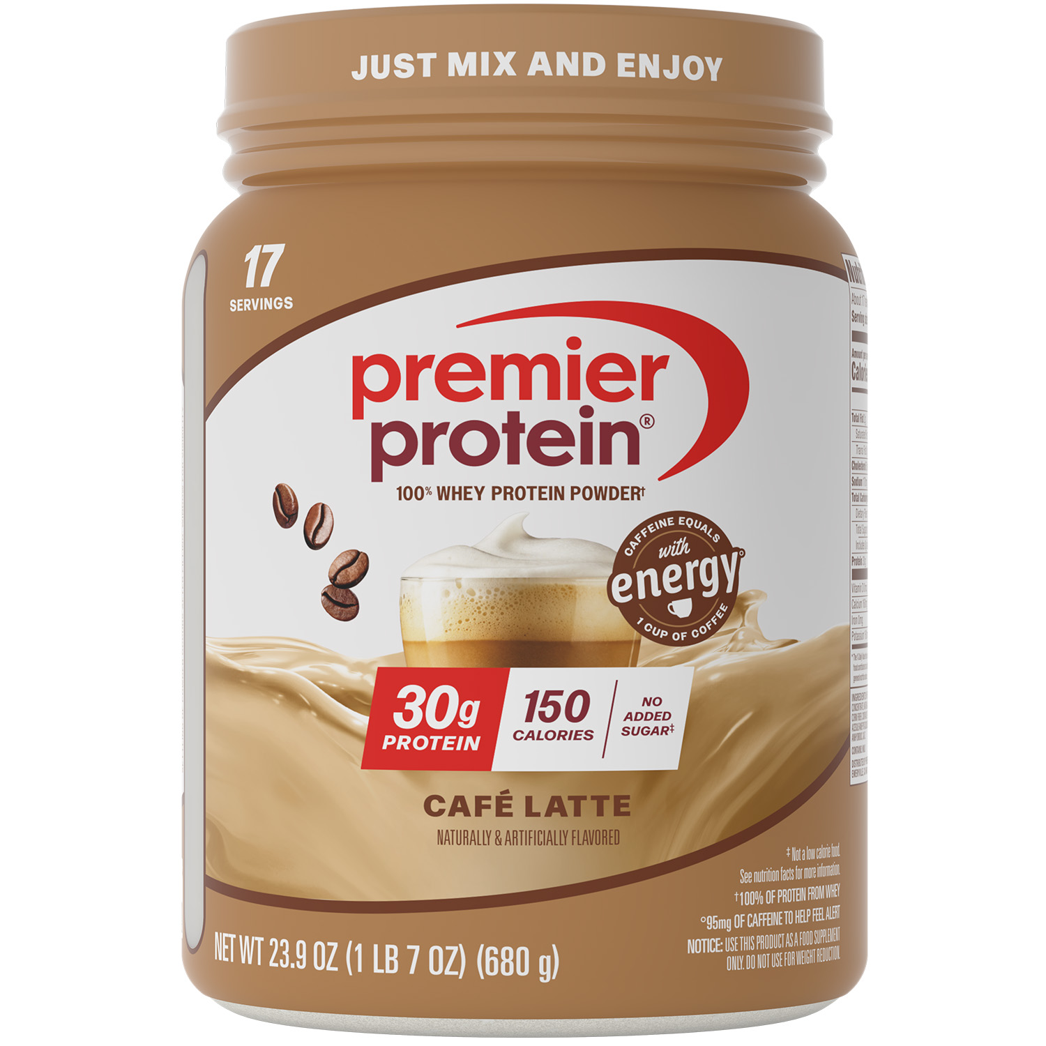 Premier Protein 100% Whey Protein Powder, Café Latte, 30g Protein, 23.9 oz, 1.5lb