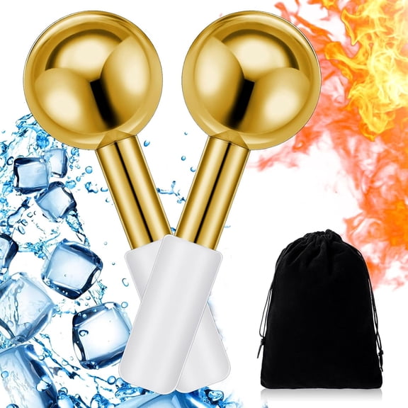 2 Pcs Ice Globes for Face Stainless Steel Cooling Globes Unbreakable Cooling Roller Women Ice Balls Cryo Sticks Facials Skin Care for Dark Circles, Puffiness(Gold (White Handle))