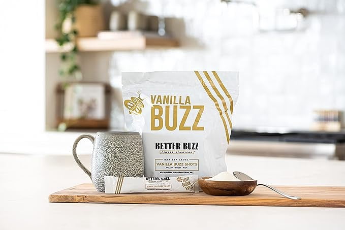 Better Buzz Vanilla Powder Coffee Creamer Shots (Vanilla Buzz) 20ct. Singles Drink Mix, Instant Vanilla Creamer Stick Packs for Vanilla Latte Flavored Coffee Experience
