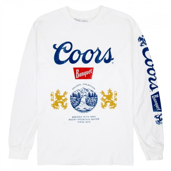 Coors Banquet Beer Sleeve Print Waterfall Crest Long Sleeve Shirt-Medium