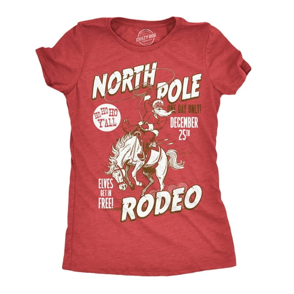 Womens Funny T Shirts North Pole Rodeo Sarcastic Christmas Graphic Novelty Tee For Ladies Womens Graphic Tees
