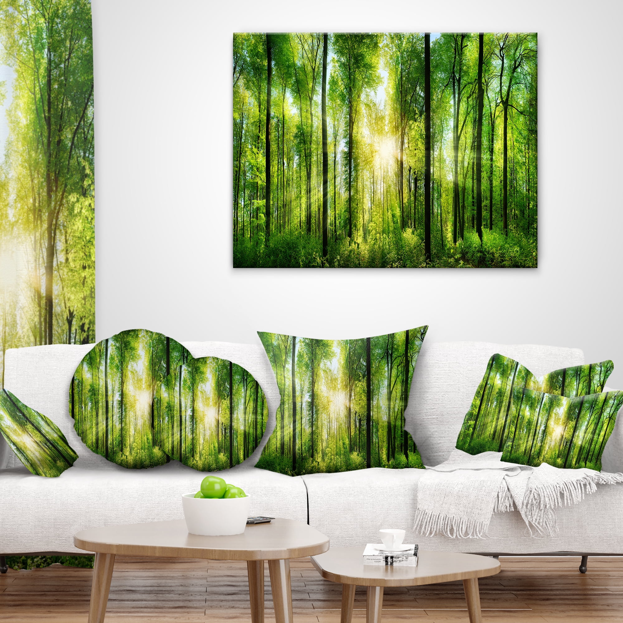 Designart Forest with Rays of Sun Panorama - Landscape Printed Throw Pillow - 16x16