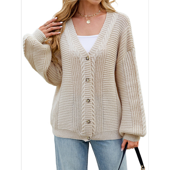 Women's Sweater 2025 Long Sleeve Front Opening Thick Cardigan Women's Formal Short Cream White XL
