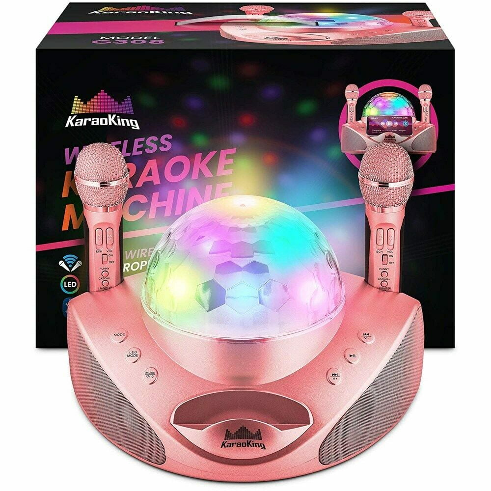 USB Lights Function 2 Wireless Karaoke Microphone KaraoKing New 2020 Karaoke Machine G308 Gold SD Card for Adults and Kids Home Outdoor/Indoor Picnic Bachelor Party Bluetooth Compatible 