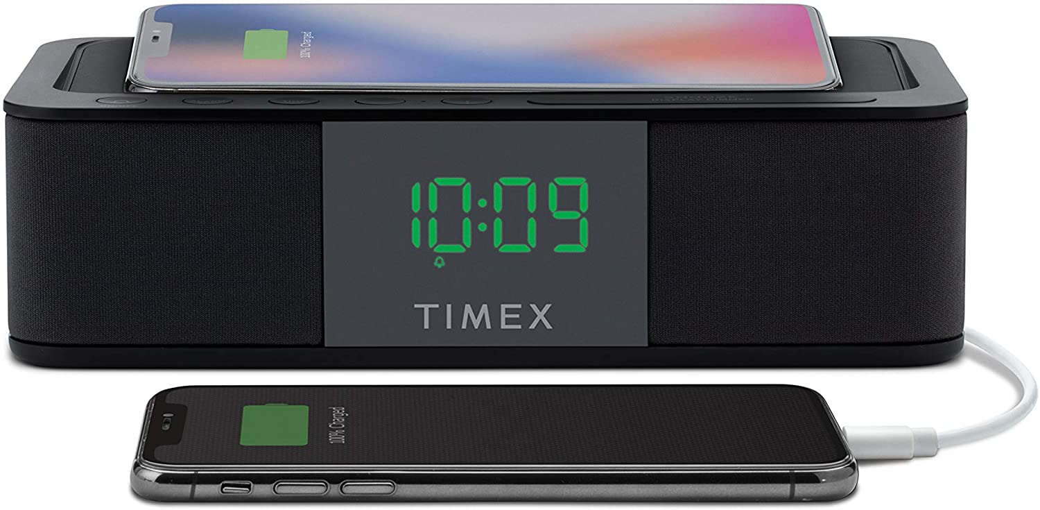 Timex iHome Alarm Clock Portable Speaker with QI Wireless Charging and