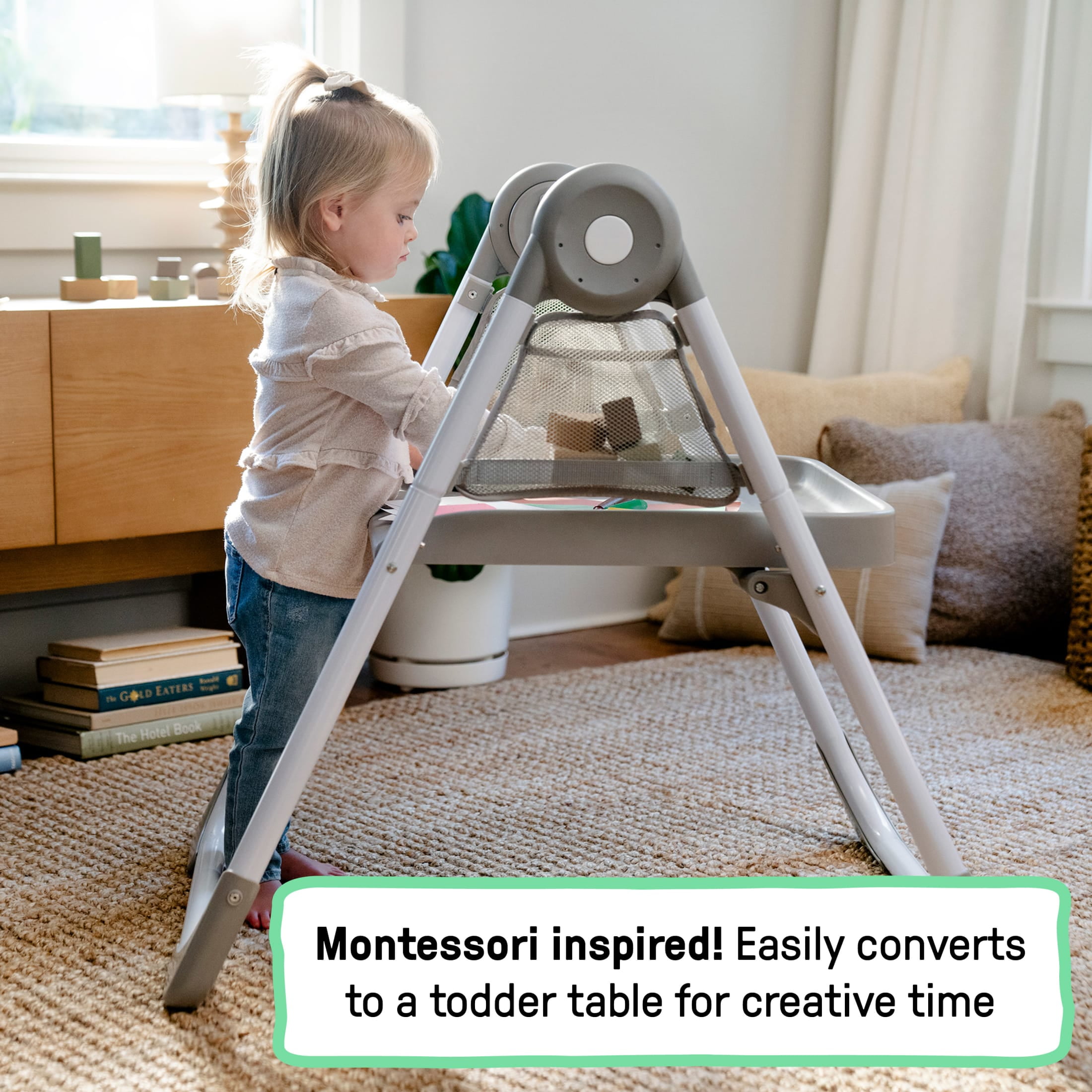 Ingenuity Proper Positioner Create Up! Multi-Mode Folding High Chair - Covertible Activity Desk and Tower, 9 Modes of Use, Soulful Skies, Ages 0 Months to 5 Years