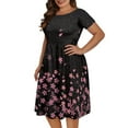 thumbnail image 4 of SCRAWLGOD Galaxy Cherry Blossom Dress Plus Size 4XL Women Casual Midi Dresses with Sleeves Lightweight Short Sleeve Swing Dresses Wide Neck Summer Swing Dress for Parties, 4 of 7