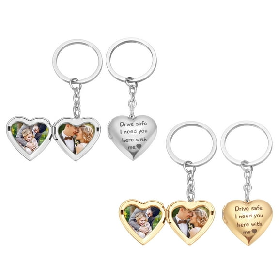 Heart Locket Keychain for Women, Silver Rose Gold Stainless Steel Photo Keychain