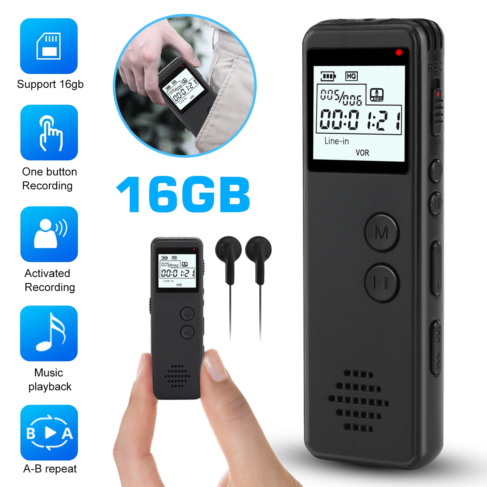 Mini Digital Sound Voice Recorder Dictaphone MP3 Player Record Rechargeable U9J7 