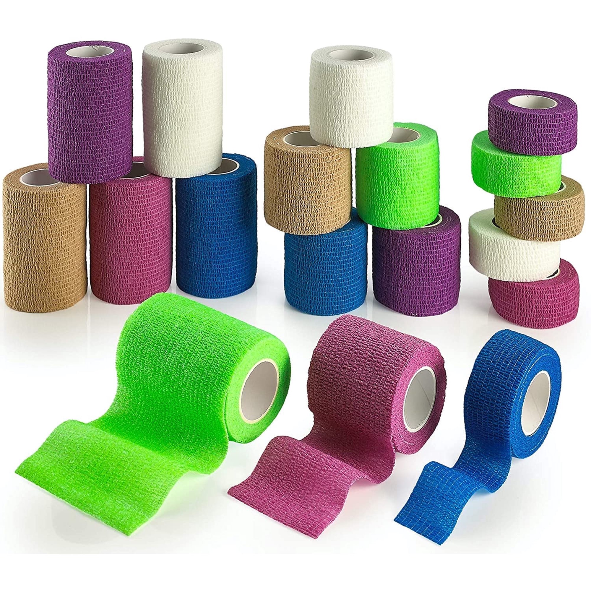 MEDca Self-Adhesive Cohesive Bandage Wrap, 1"- 3" x 5 Yards, 18 Count, 3 Sizes
