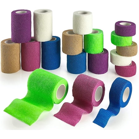 MEDca Self Adhesive Bandage, 1" 2" 3" Sizes, 18 Count, 5 Yards Each Roll