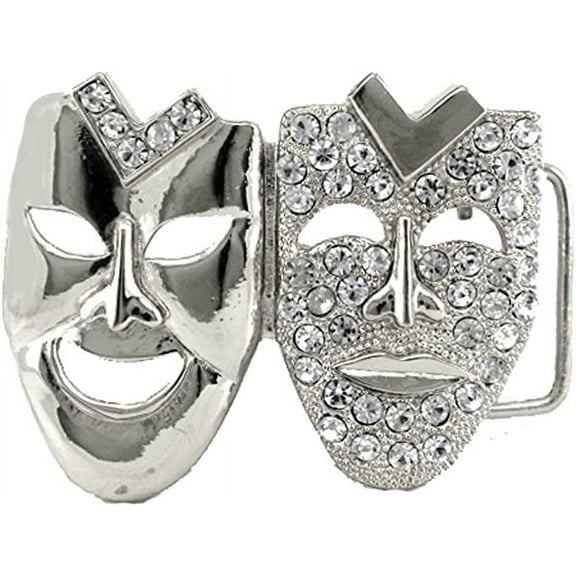 HIP HOP BLING ICED OUT Silver Tone Drama Face Laugh now Cry Later BELT BUCKLE
