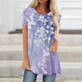 thumbnail image 4 of Camiseta de Cuello Redondo de Manga Corta de Raglan Impresa Casual para Mujeres con Espalda Corta Delantera Larga, 4 of 5