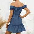thumbnail image 5 of Fesfesfes Women Mini Dress Casual Off Shoulder Short Sleeve Dress Sun Dress Ruffle Patchwork Party Dress, 5 of 5