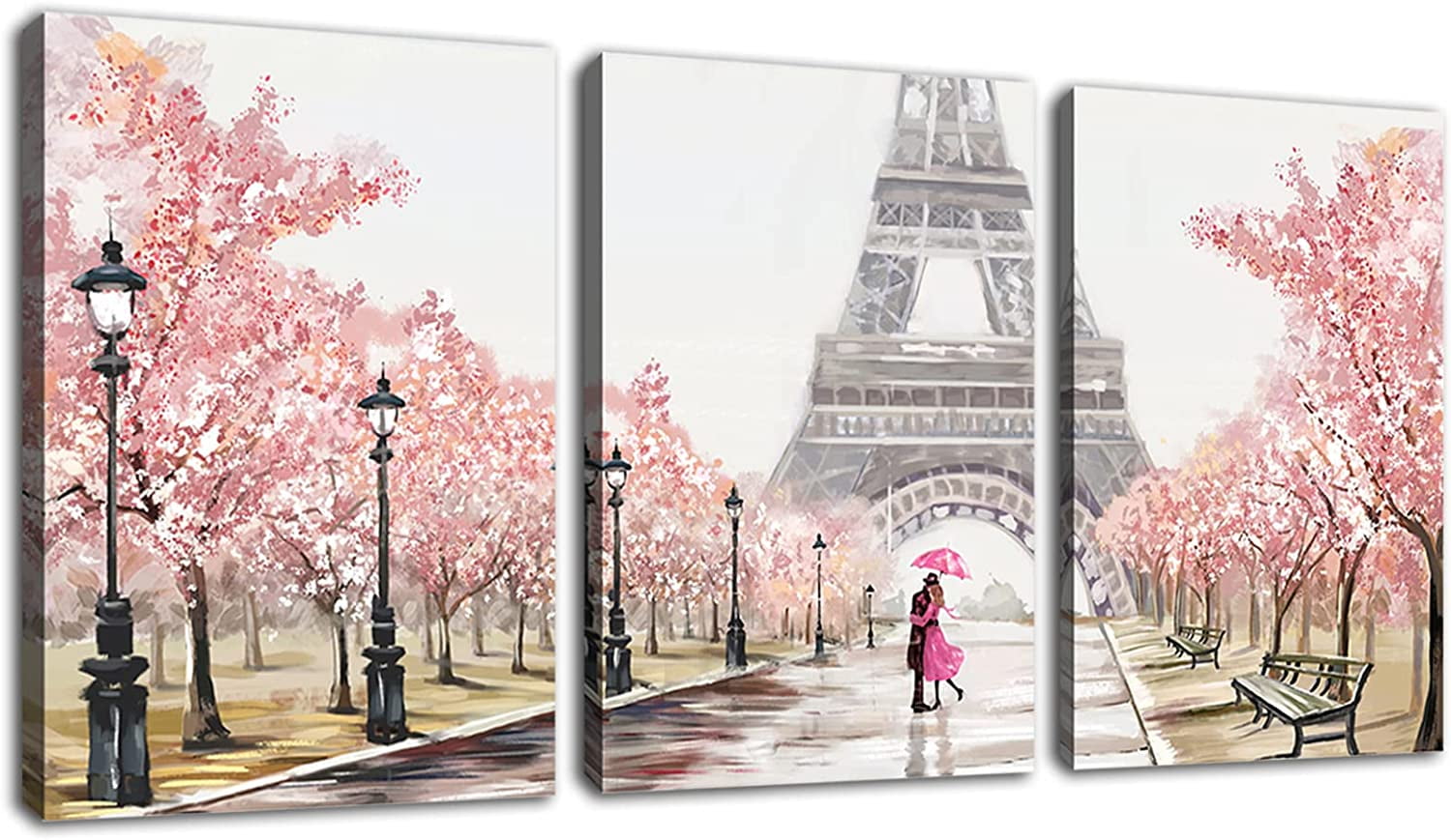 Pink Canvas Wall Art Paris Eiffel Tower Canvas Pictures Couple on Fancy