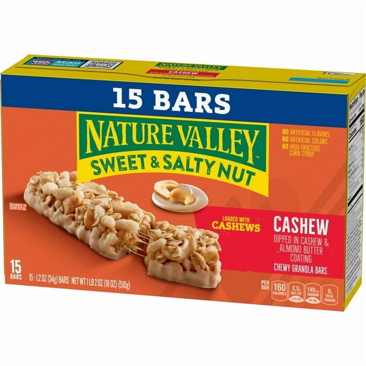 Nature Valley Granola Bars, Sweet and Salty Nut, Cashew, 15 Bars, 18 OZ - Pack of 2