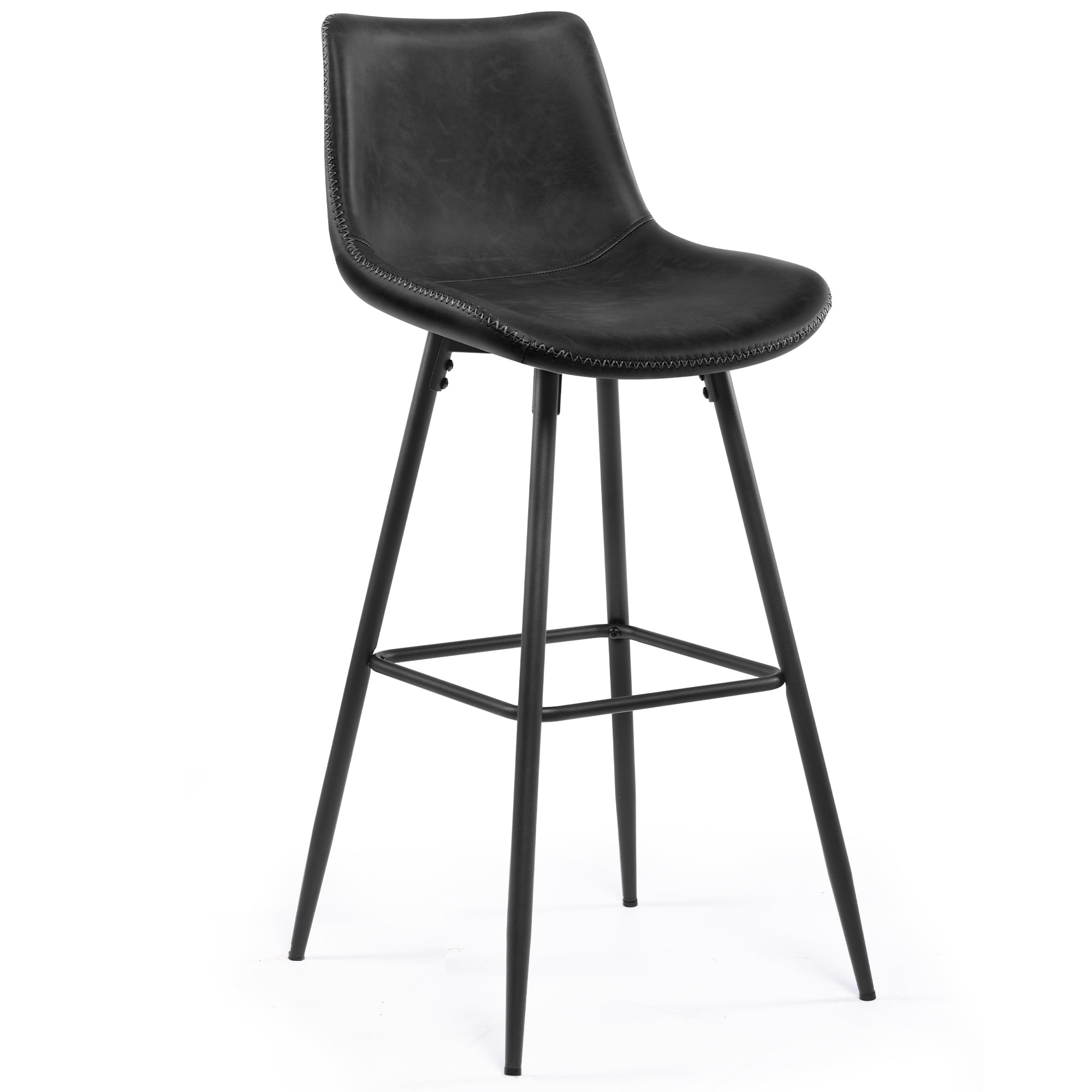 COOLHUT 24 Inch Bar Stools Set of 3, Counter Height Bar Chair with Footrest, Upholstered Faux Leather Bar Chair, Counter Stools with Sturdy Metal Legs, Black