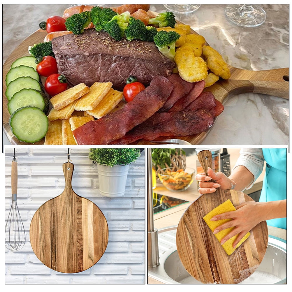 KALLORY Smooth Round Wooden Serving Board for Pizza, Bread, Charcuterie, Cheese, and Entertaining Platter