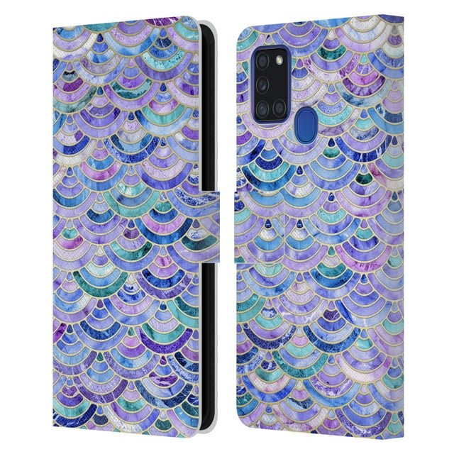 Head Case Designs Officially Licensed Micklyn Le Feuvre Marble Patterns Mosaic In Amethyst And Lapis Lazuli Leather Book Case Compatible with Samsung Galaxy A21s (2020)